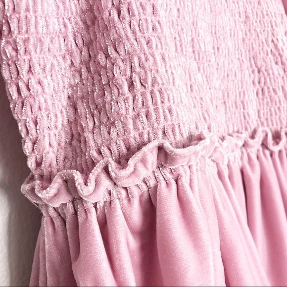 Free People Daphne Velvet Sleeve mini Dress Balloon ruffle sleeves blush pink - Picture 7 of 13